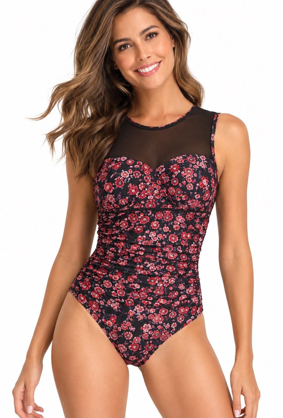 NWT ALBION Dark Floral Mesh One Piece Swimsuit
